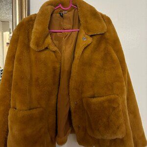 Mustard Soft Plush Cropped Snap Front Jacket